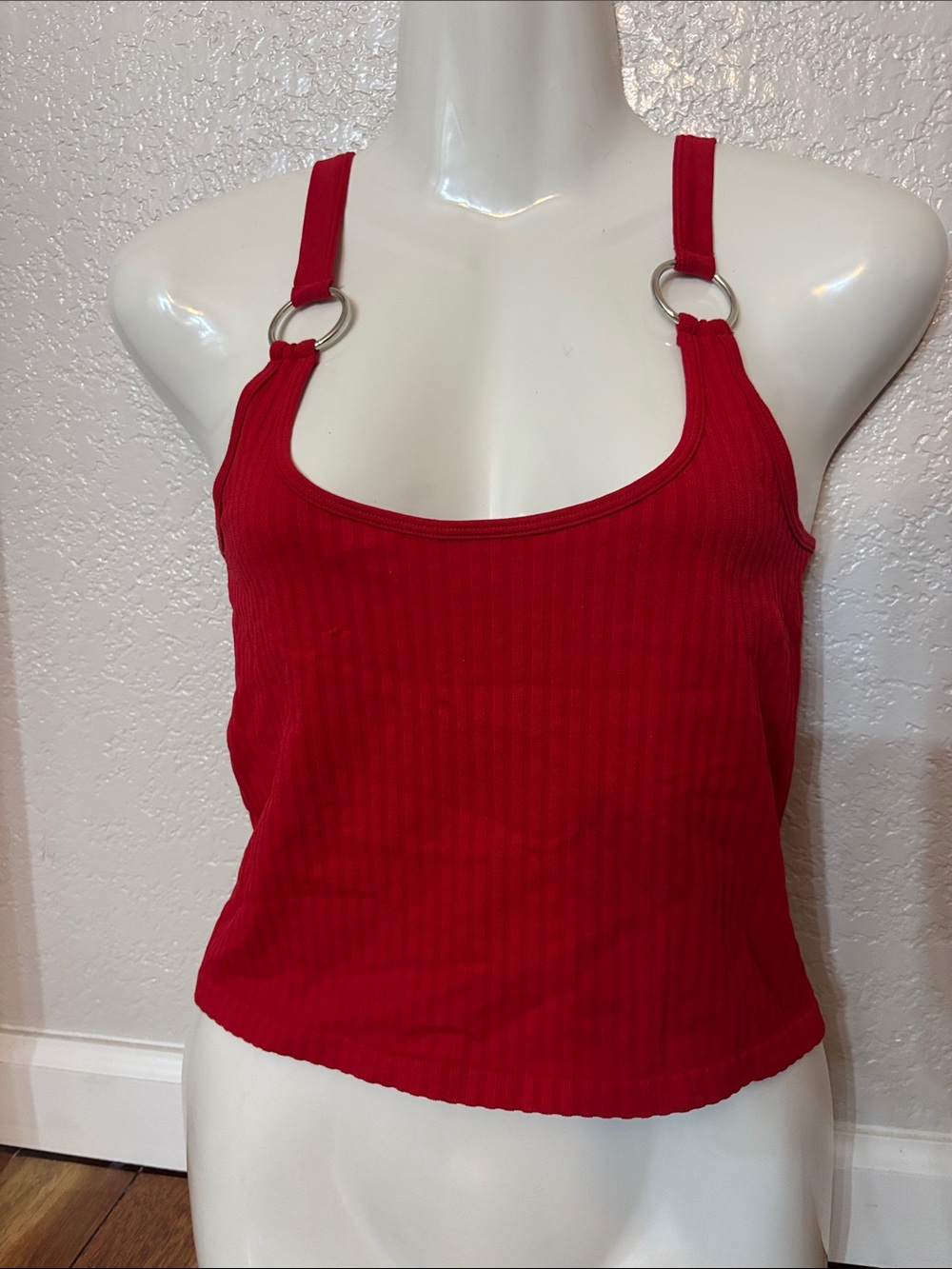 Red Ribbed Ring-Accent Tank Top - Women